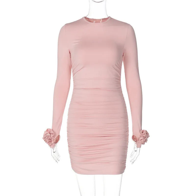 Ruched Body-Hugging Rossette Mini Dress for Disco Nights Clubbing | Chuzko.com