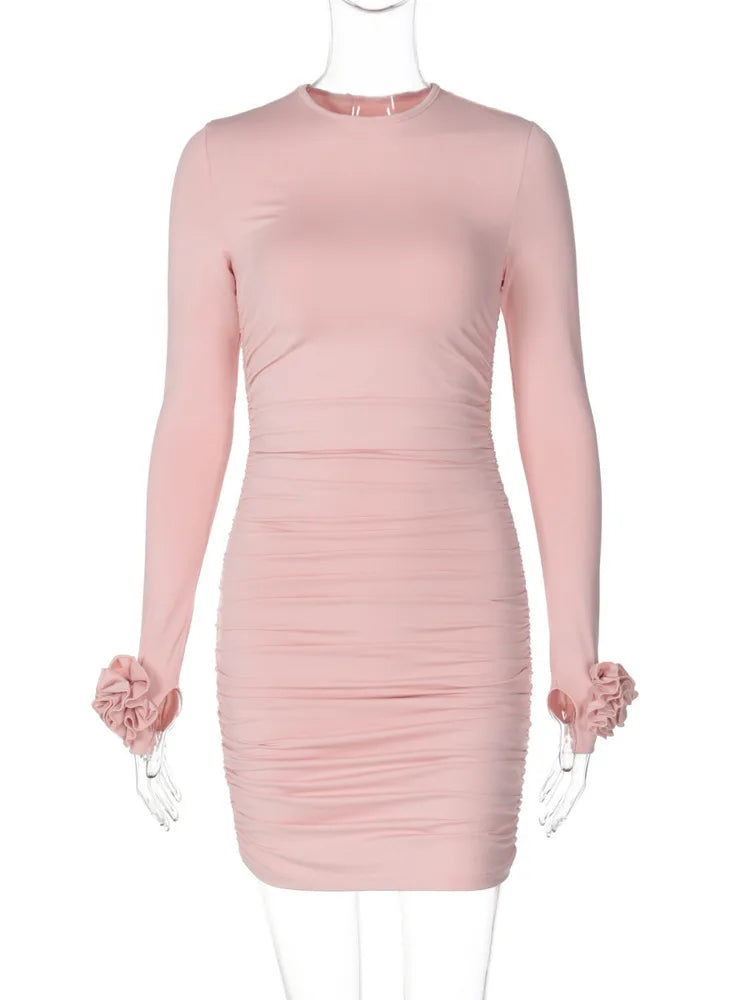 Ruched Body-Hugging Rossette Mini Dress for Disco Nights Clubbing | Chuzko.com