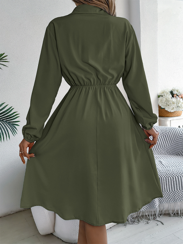 Solid Shirt Dress Knee Length with Bishop Sleeves Shirt Dress | Chuzko.com