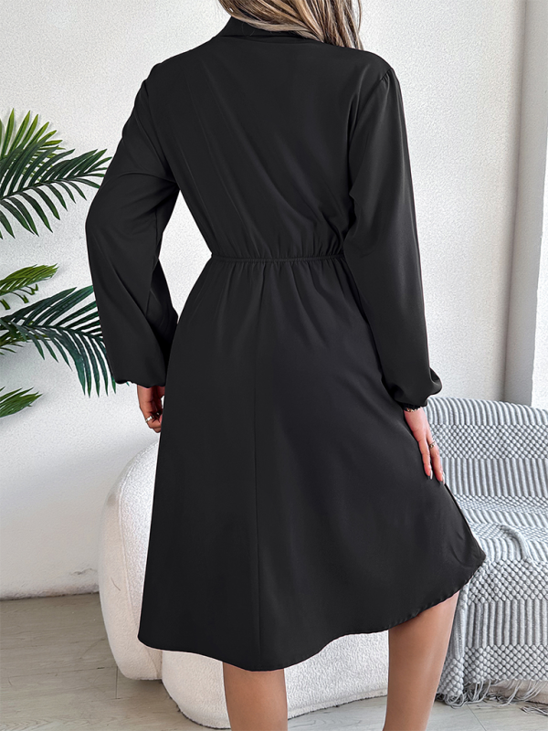 Solid Shirt Dress Knee Length with Bishop Sleeves Shirt Dress | Chuzko.com