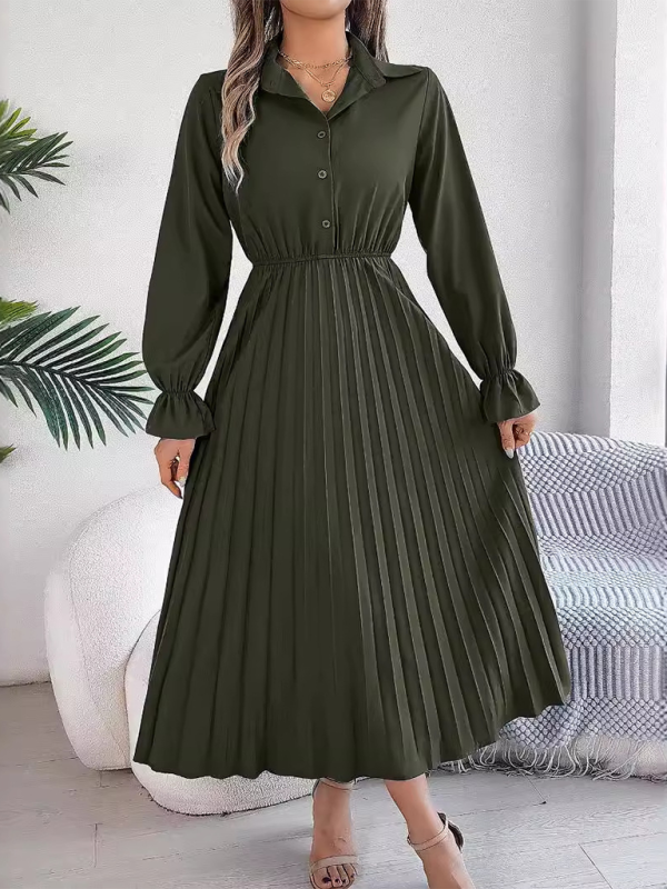 Shirt Pleated Midi Dress with Poe Sleeves Church Ready Midi Dress | Chuzko.com