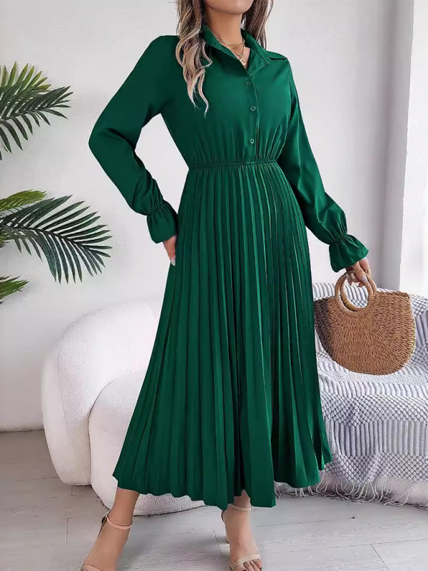 Shirt Pleated Midi Dress with Poe Sleeves Church Ready Midi Dress | Chuzko.com