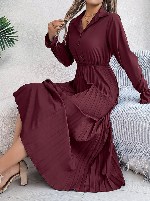 Shirt Pleated Midi Dress with Poe Sleeves Church Ready Midi Dress | Chuzko.com