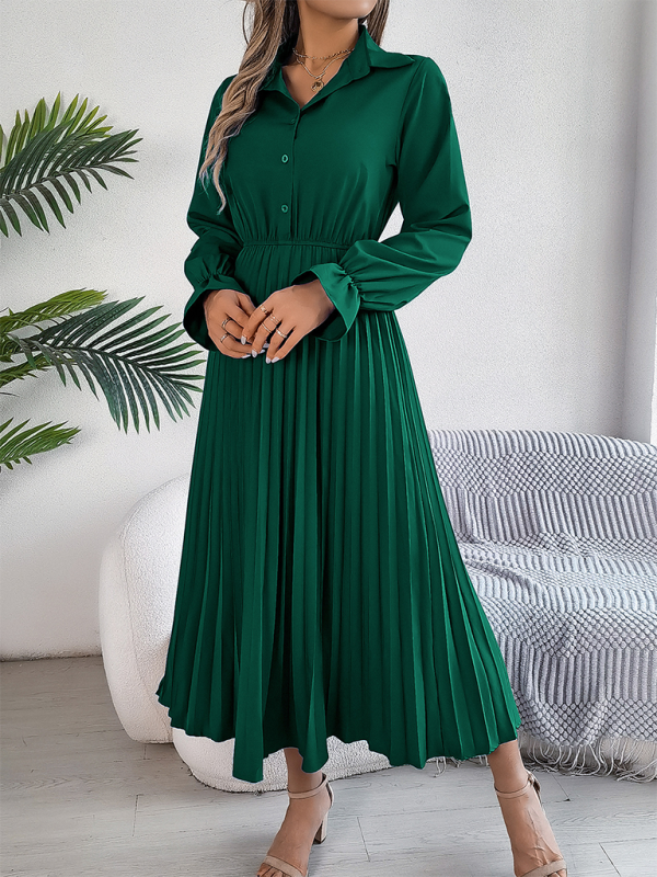 Shirt Pleated Midi Dress with Poe Sleeves Church Ready Midi Dress | Chuzko.com