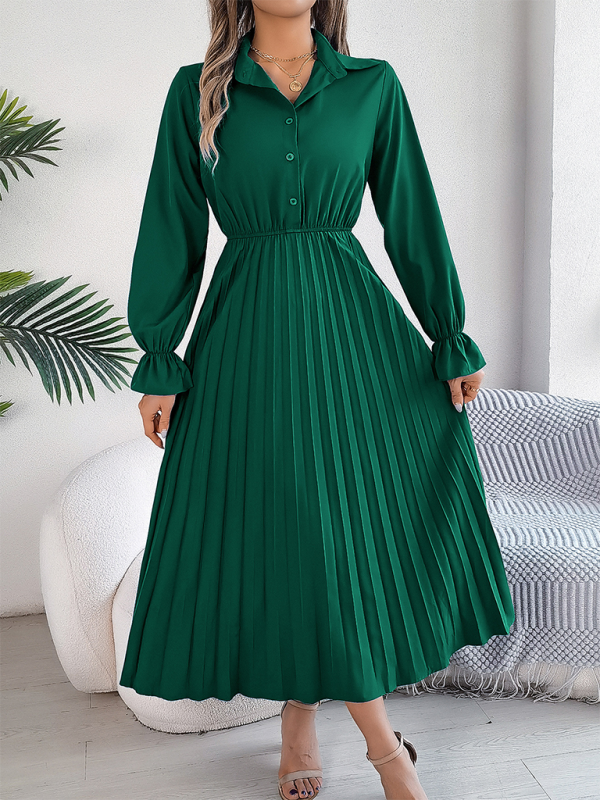 Shirt Pleated Midi Dress with Poe Sleeves Church Ready Midi Dress | Chuzko.com