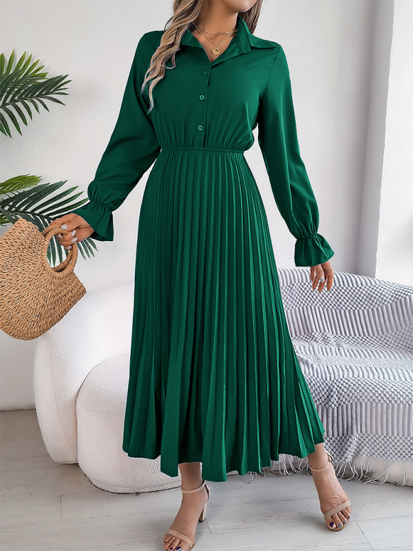 Shirt Pleated Midi Dress with Poe Sleeves Church Ready Midi Dress | Chuzko.com