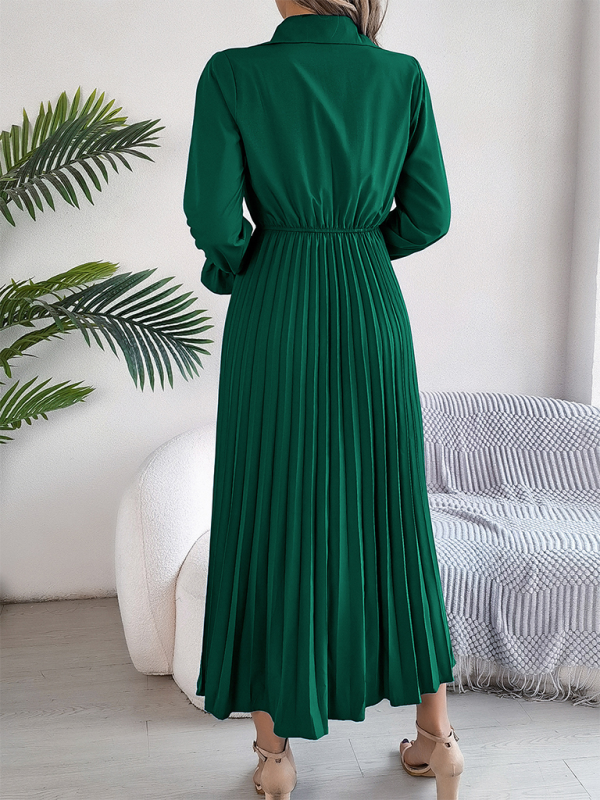 Shirt Pleated Midi Dress with Poe Sleeves Church Ready Midi Dress | Chuzko.com