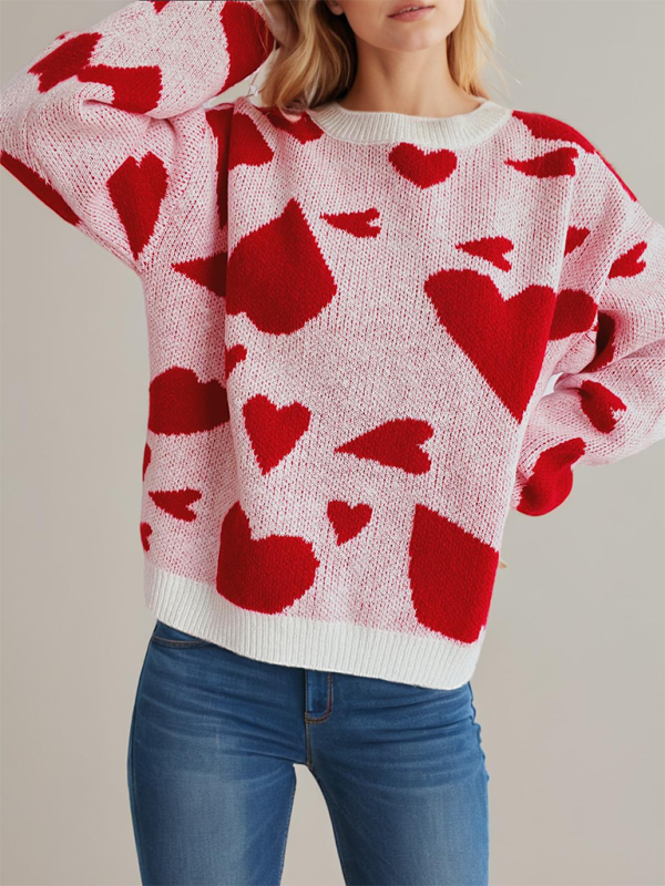 Loose Fit Jumper Round Neck Love Print Boyfriend Sweater Sweater | Chuzko.com