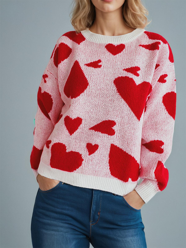 Loose Fit Jumper Round Neck Love Print Boyfriend Sweater Sweater | Chuzko.com