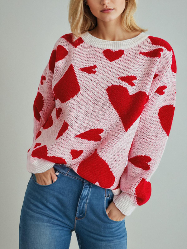 Loose Fit Jumper Round Neck Love Print Boyfriend Sweater Sweater | Chuzko.com