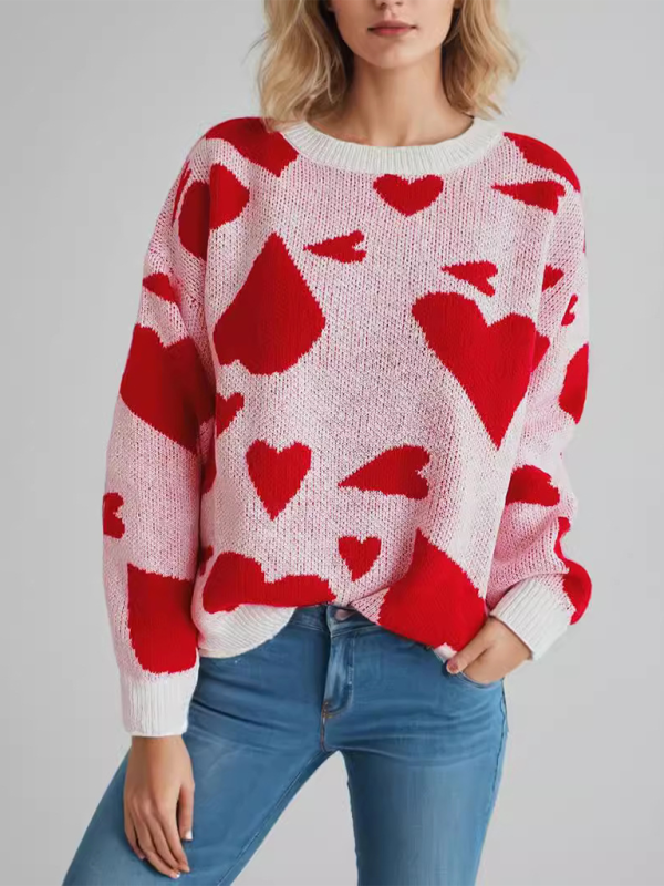 Loose Fit Jumper Round Neck Love Print Boyfriend Sweater Sweater | Chuzko.com