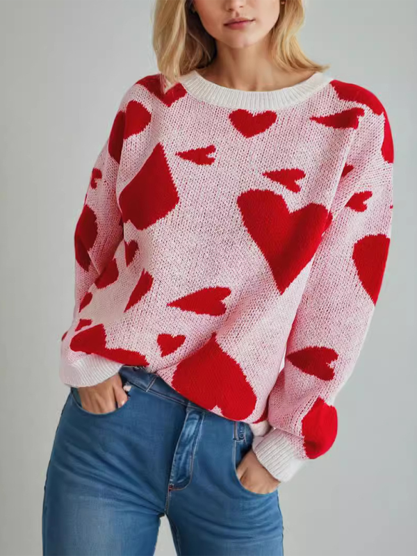 Loose Fit Jumper Round Neck Love Print Boyfriend Sweater Sweater | Chuzko.com