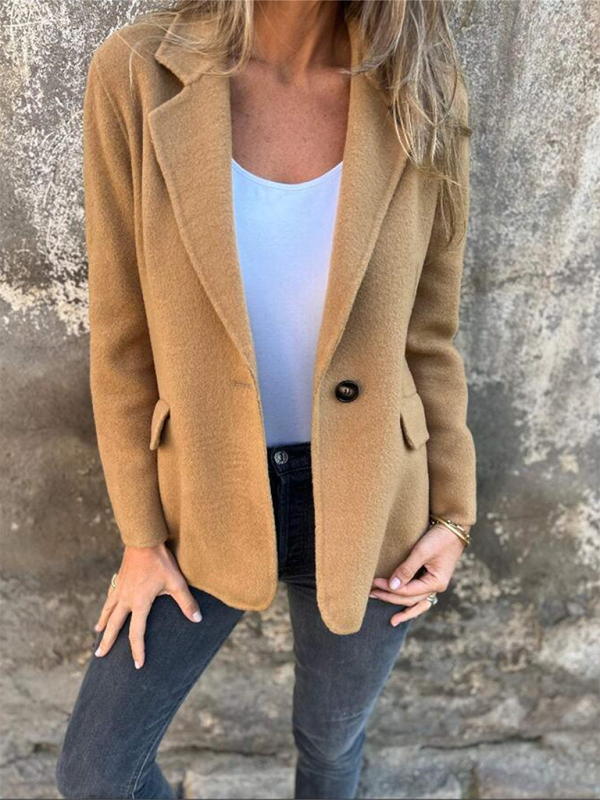 Casual Faux Wool Blazer Single Button Blazers | Chuzko.com