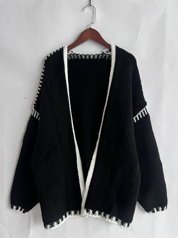 Oversize Cardi with Contrast Stitching For Hazy Lazy Eves | Chuzko.com