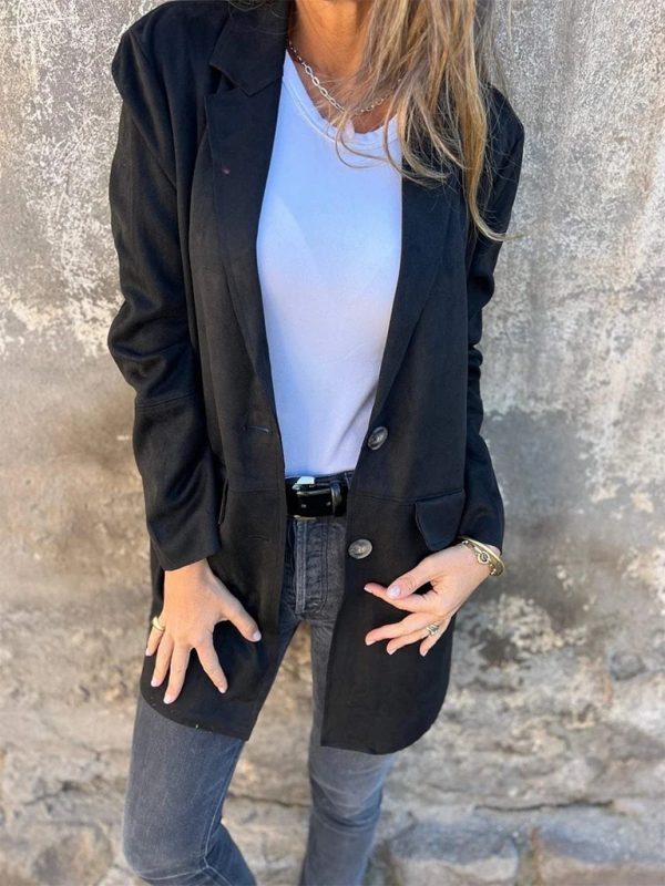 Casual Fashion Suede Lapel Long Sleeve Long Jacket Shackets | Chuzko.com