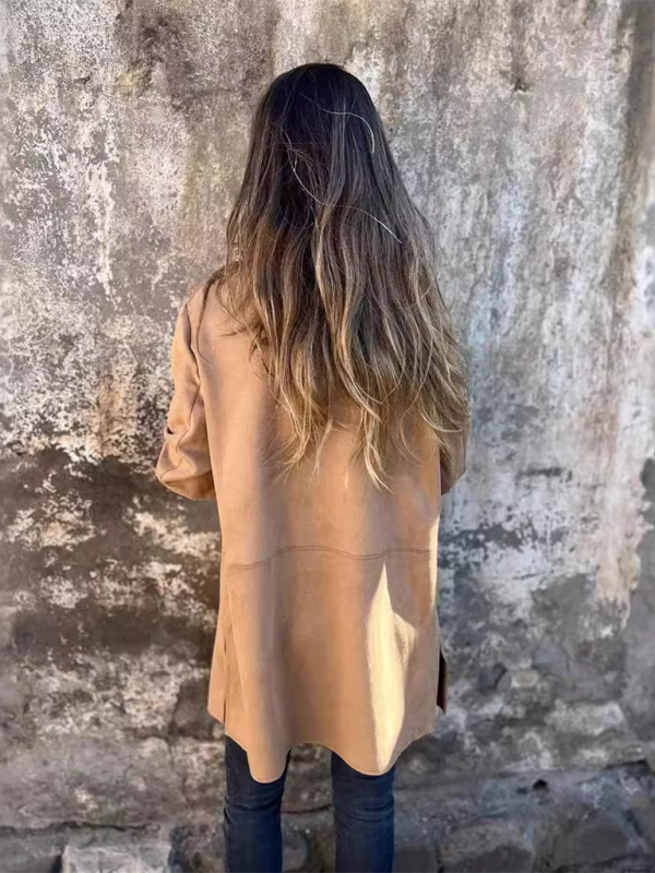 Casual Fashion Suede Lapel Long Sleeve Long Jacket Shackets | Chuzko.com