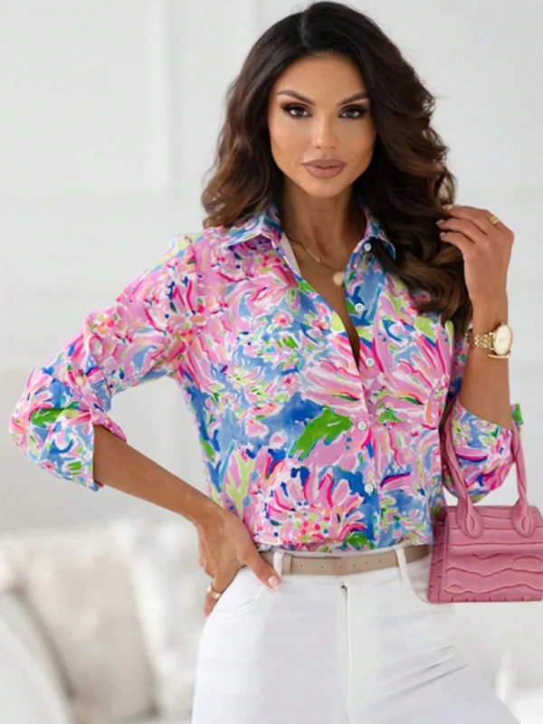 Brighten Floral Shirt with 3/4 Sleeves Shirts | Chuzko.com