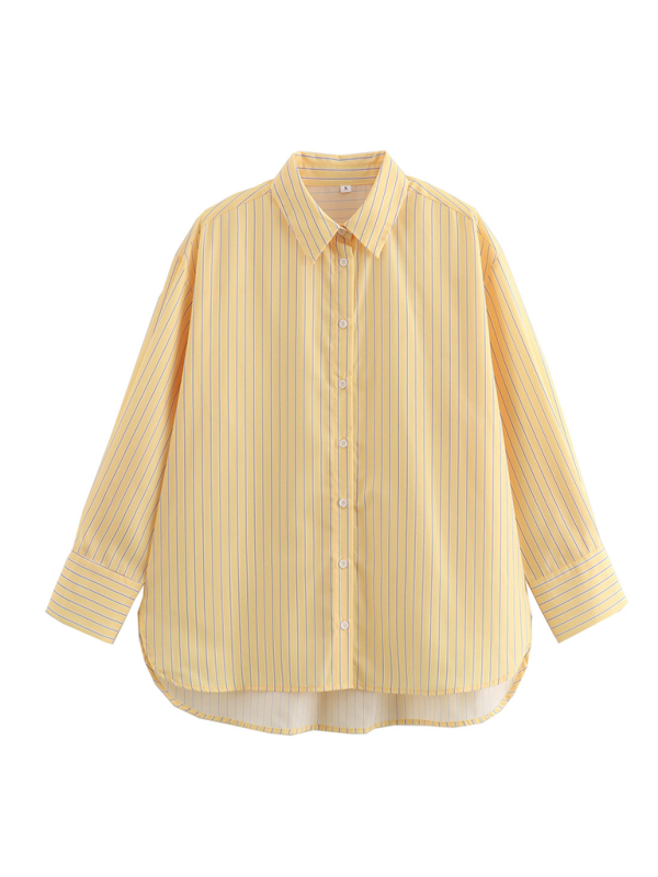 Oversized Yellow Blouse Women Striped Shirt with Long Sleeves | Chuzko.com