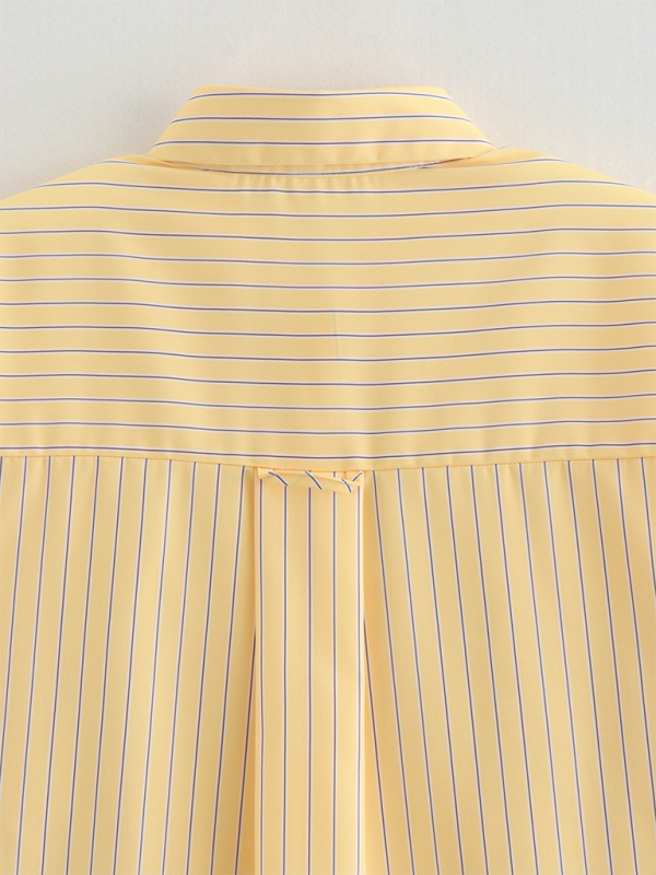 Oversized Yellow Blouse Women Striped Shirt with Long Sleeves | Chuzko.com