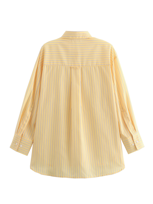 Oversized Yellow Blouse Women Striped Shirt with Long Sleeves | Chuzko.com