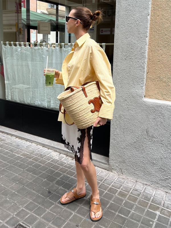 Oversized Yellow Blouse Women Striped Shirt with Long Sleeves | Chuzko.com