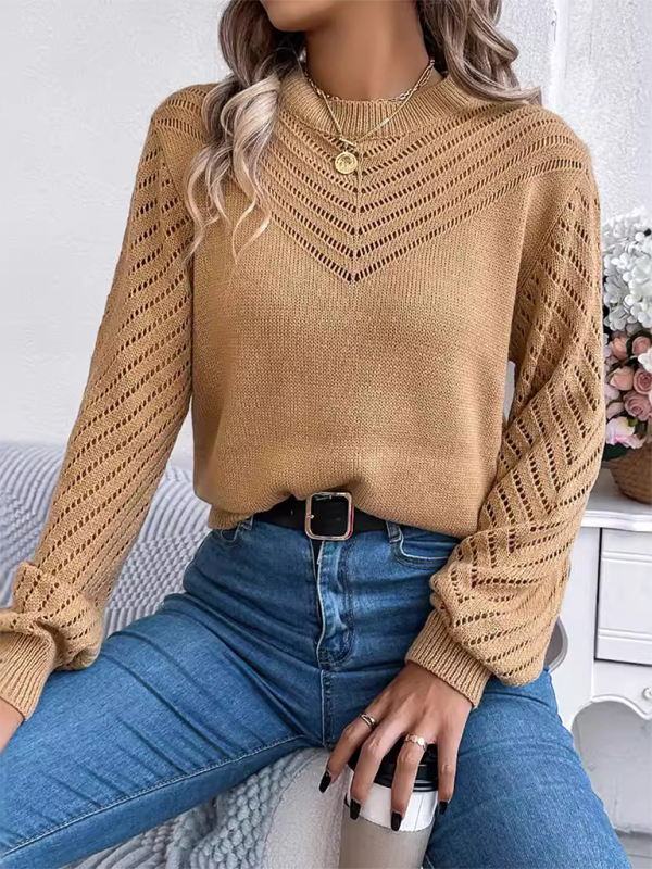 Knit Sweater with Bishop Sleeves for Stylish Layering Sweaters | Chuzko.com