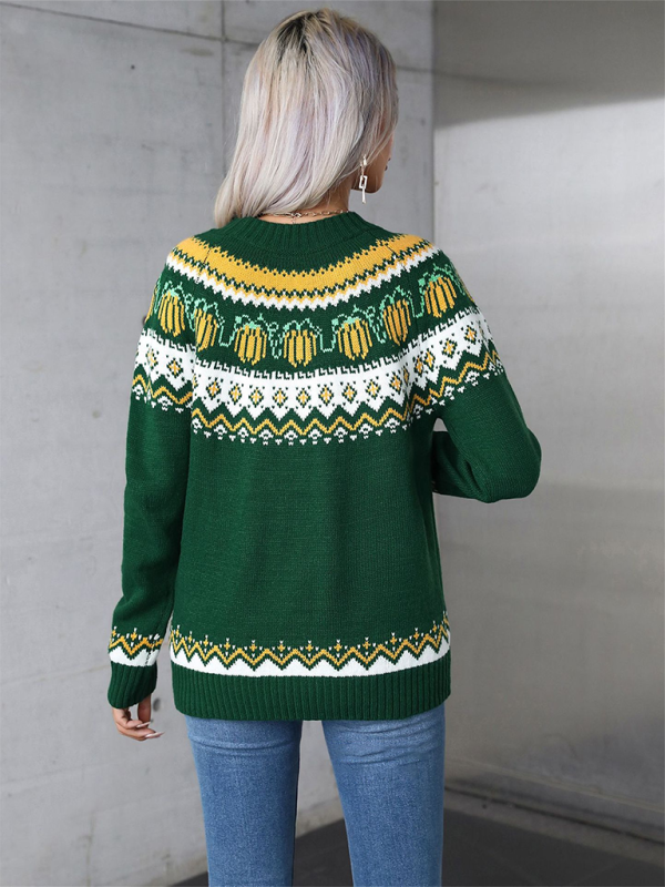 Halloween-Inspired Pumpkin Fair Isle Knit Sweater Sweaters | Chuzko.com