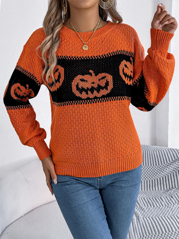 Halloween Pumpkin Face Sweater Autumn Festive Jumper Sweaters | Chuzko.com