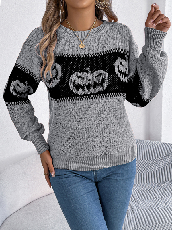 Halloween Pumpkin Face Sweater Autumn Festive Jumper Sweaters | Chuzko.com