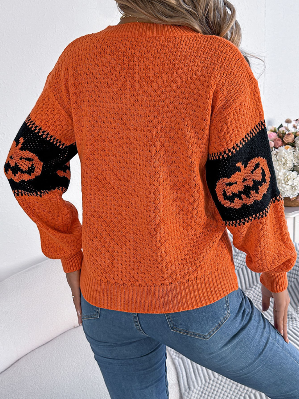 Halloween Pumpkin Face Sweater Autumn Festive Jumper Sweaters | Chuzko.com