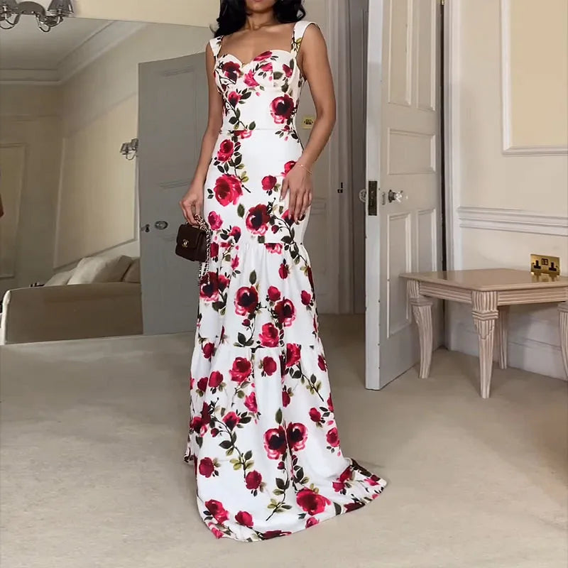 Garden Wedding Floral Maxi Dress Elegant Dresses | Chuzko.com