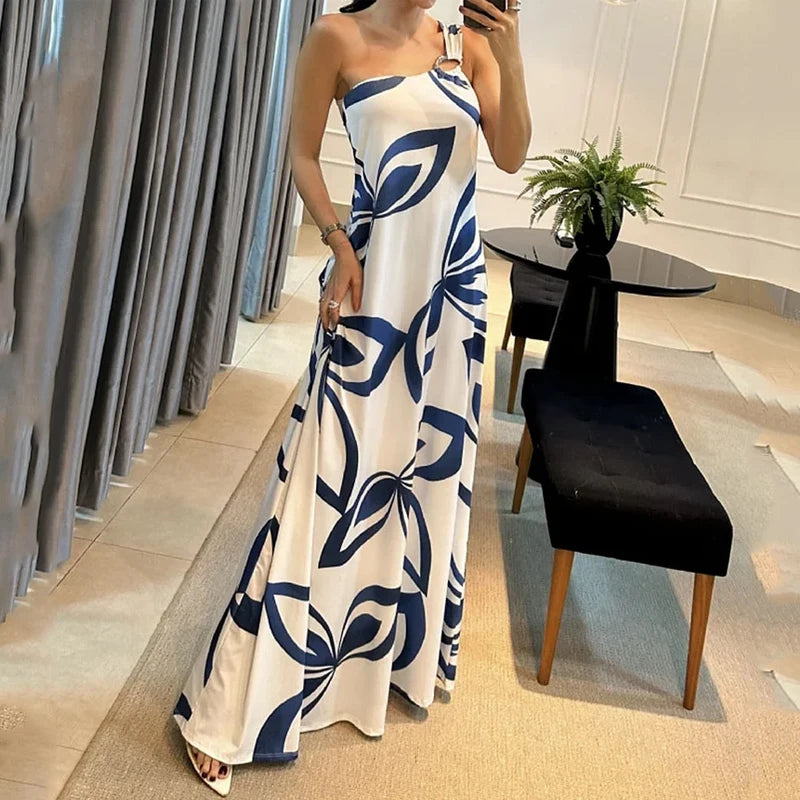 One-Shoulder Drape Maxi Dress	