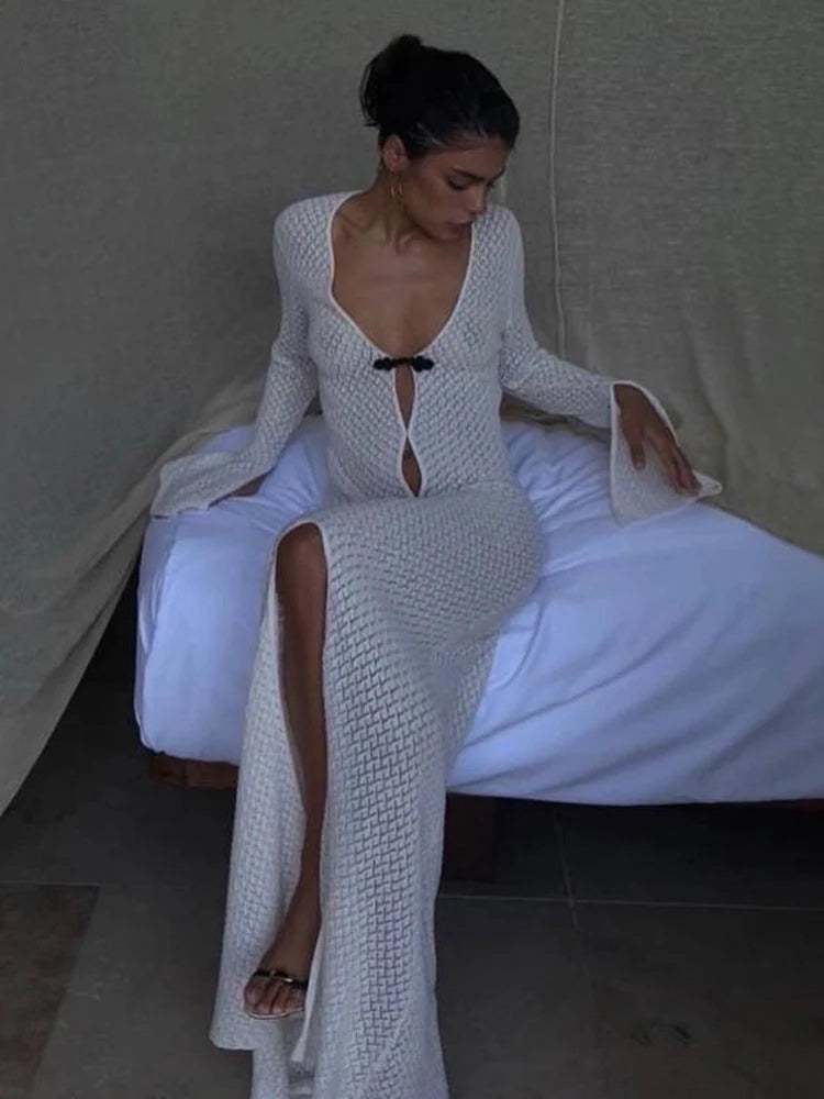 Open Knitting Vacation Cover-Up Dress Vacation Dresses | Chuzko.com