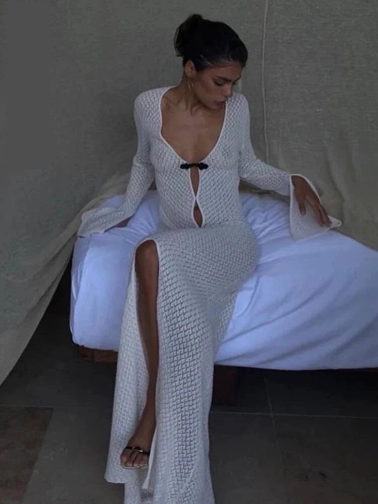 Open Knitting Vacation Cover-Up Dress Vacation Dresses | Chuzko.com