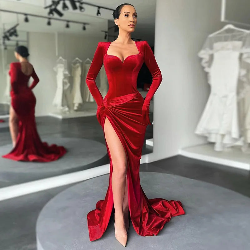 Velvet Gown Evening Dress for Winter Galas Elegant Dresses | Chuzko.com