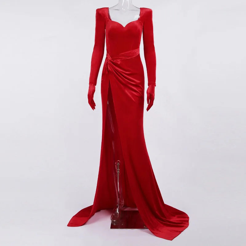 Velvet Gown Evening Dress for Winter Galas Elegant Dresses | Chuzko.com