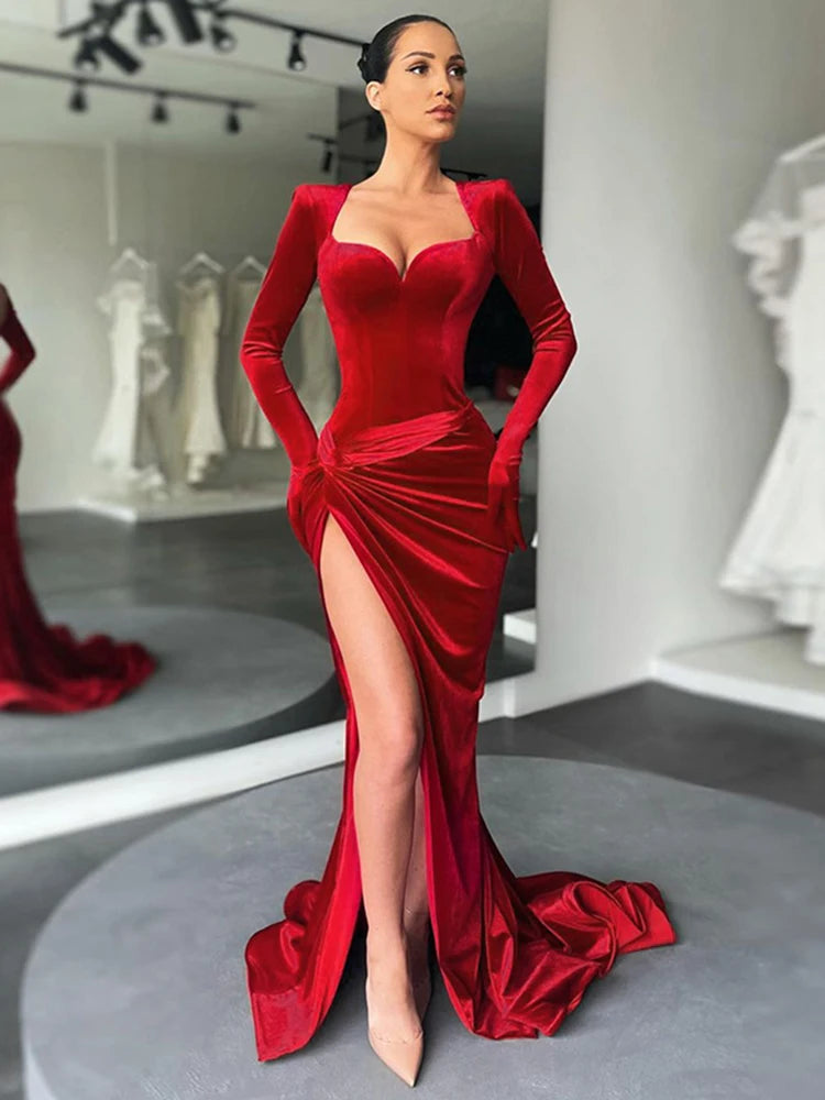 Velvet Gown Evening Dress for Winter Galas Elegant Dresses | Chuzko.com