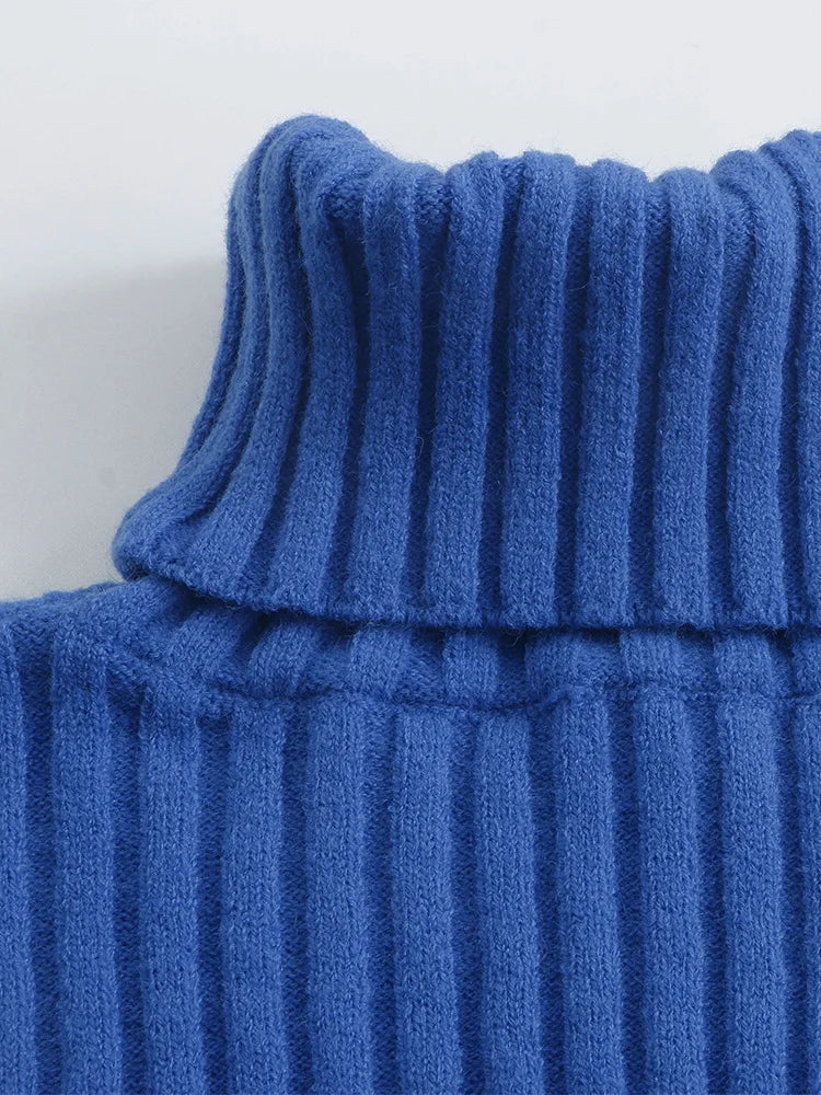 Cozy Blue Turtleneck Crop Sweater Loose Jumper Sweaters | Chuzko.com