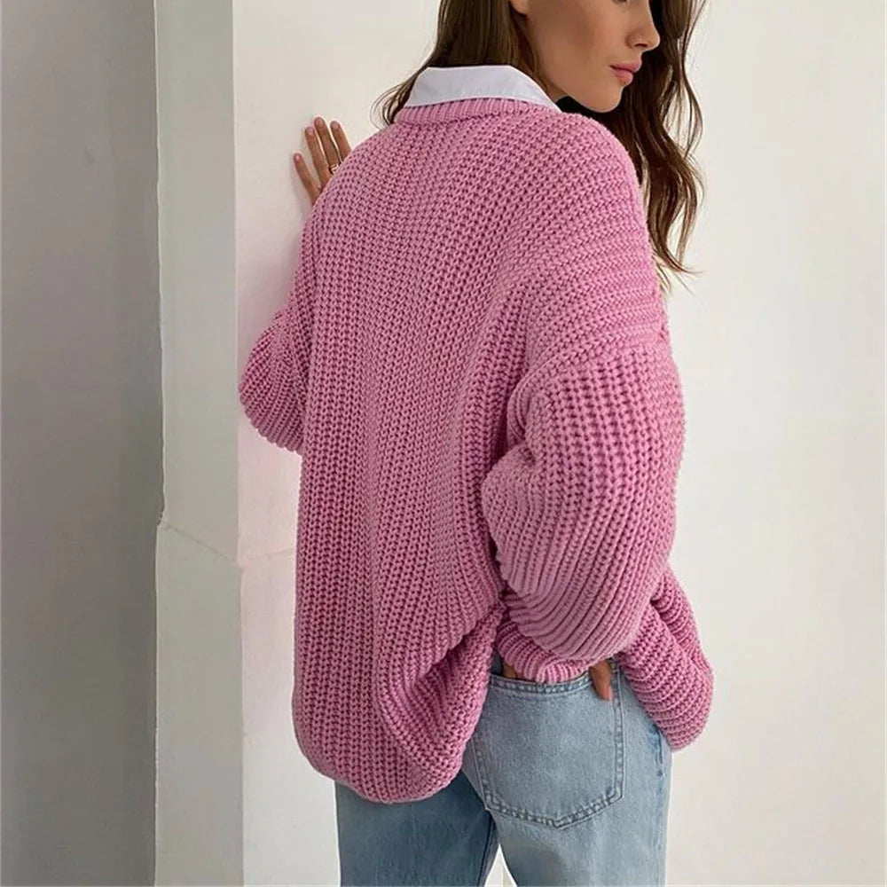 Crew Neck Loose Sweater for Chill Days Sweaters | Chuzko.com