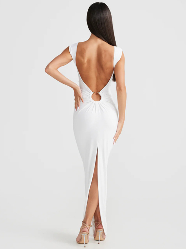 Figure-Hugging Party Maxi Dress with Circle Ring Bodycon Dresses | Chuzko.com