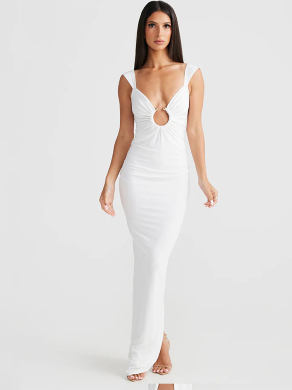 Figure-Hugging Party Maxi Dress with Circle Ring Bodycon Dresses | Chuzko.com