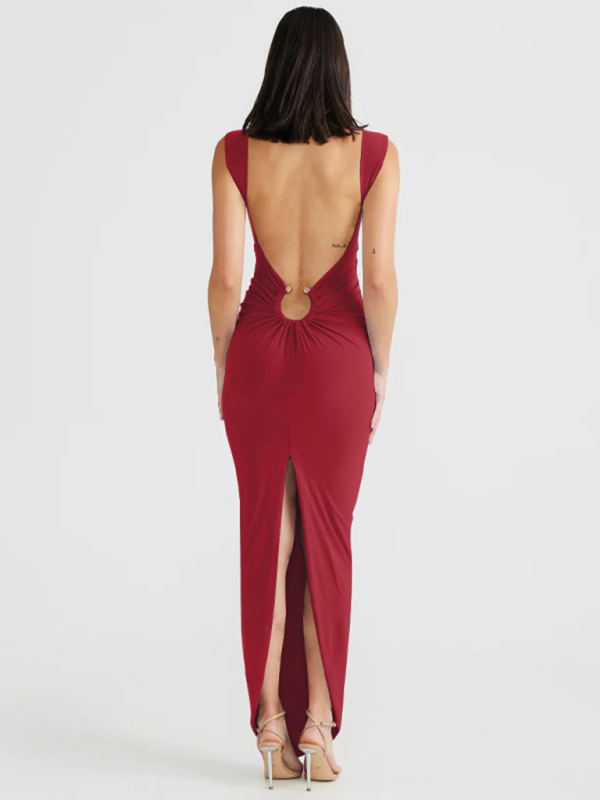 Figure-Hugging Party Maxi Dress with Circle Ring Bodycon Dresses | Chuzko.com