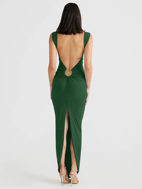 Figure-Hugging Party Maxi Dress with Circle Ring Bodycon Dresses | Chuzko.com