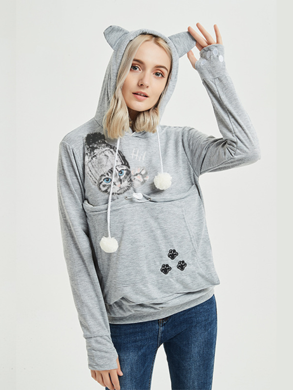 Purr-fectly Cute Cat-Themed Hoodie with Ears Women Hoodies | Chuzko.com