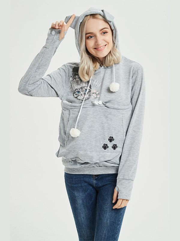 Purr-fectly Cute Cat-Themed Hoodie with Ears Women Hoodies | Chuzko.com