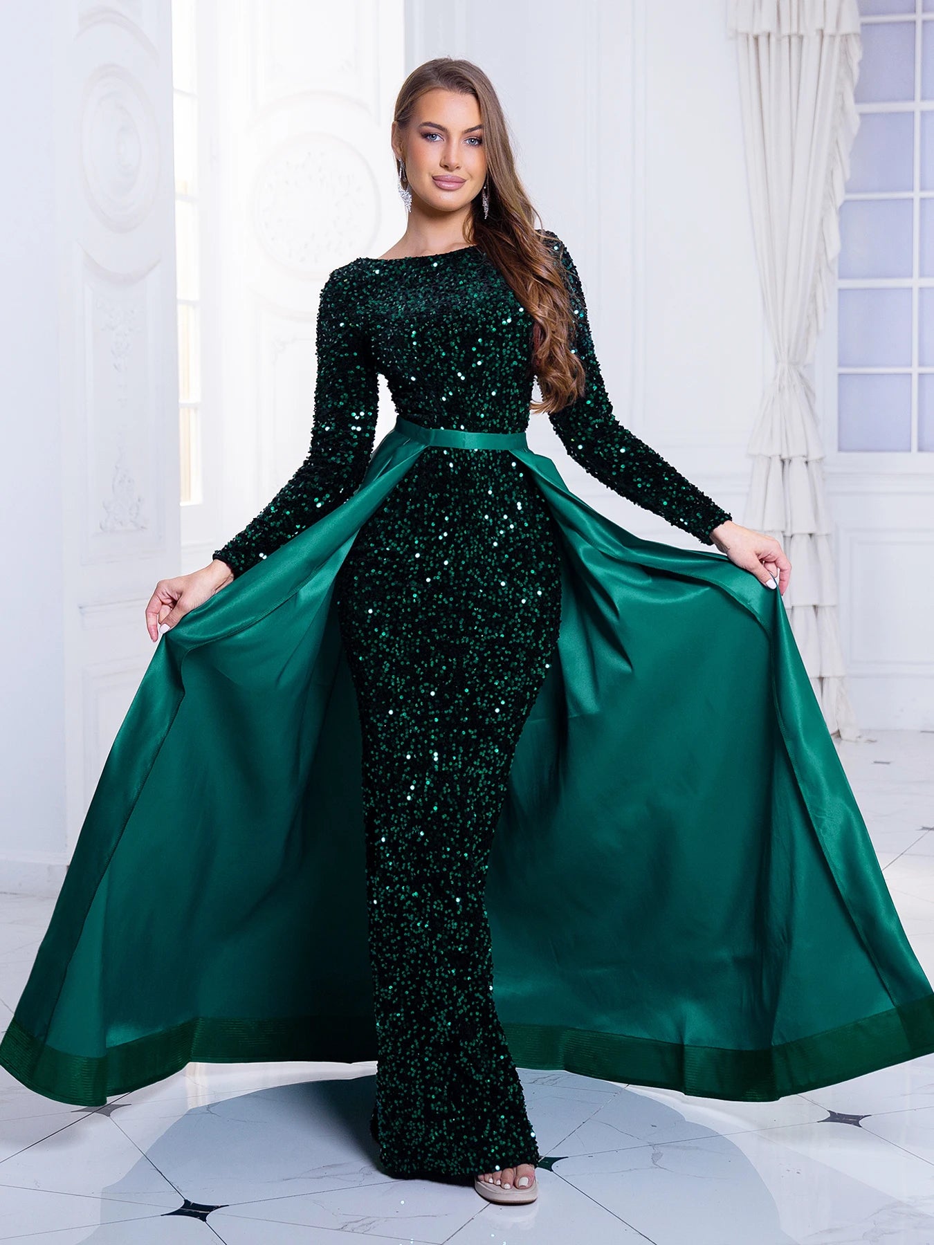 Elegant Mermaid Gown Formal Dress with Detachable Train Elegant | Chuzko.com