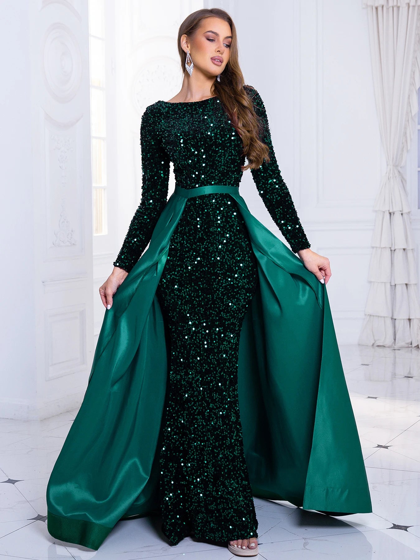 Elegant Mermaid Gown Formal Dress with Detachable Train Elegant | Chuzko.com