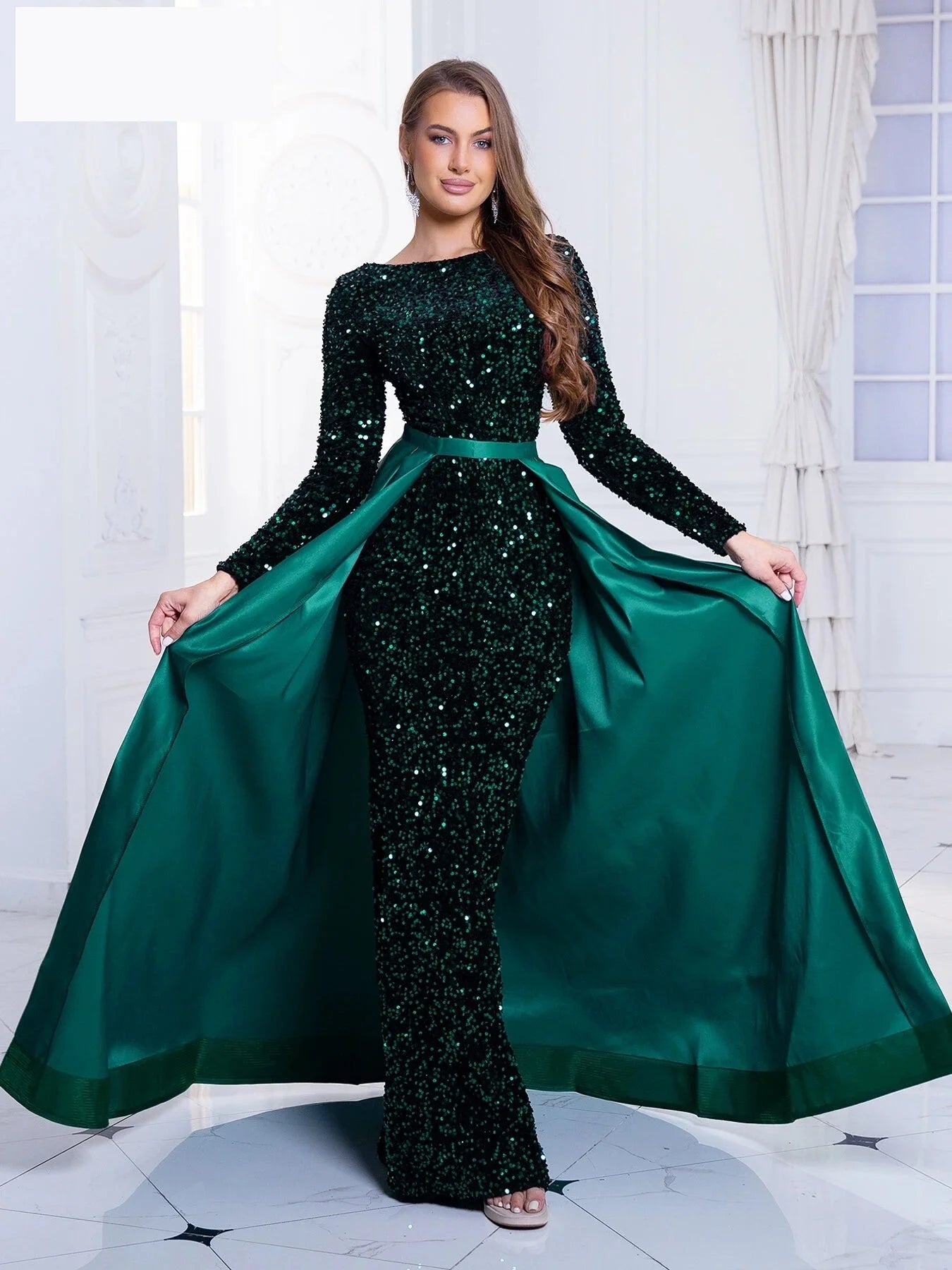 Elegant Mermaid Gown Formal Dress with Detachable Train Elegant | Chuzko.com