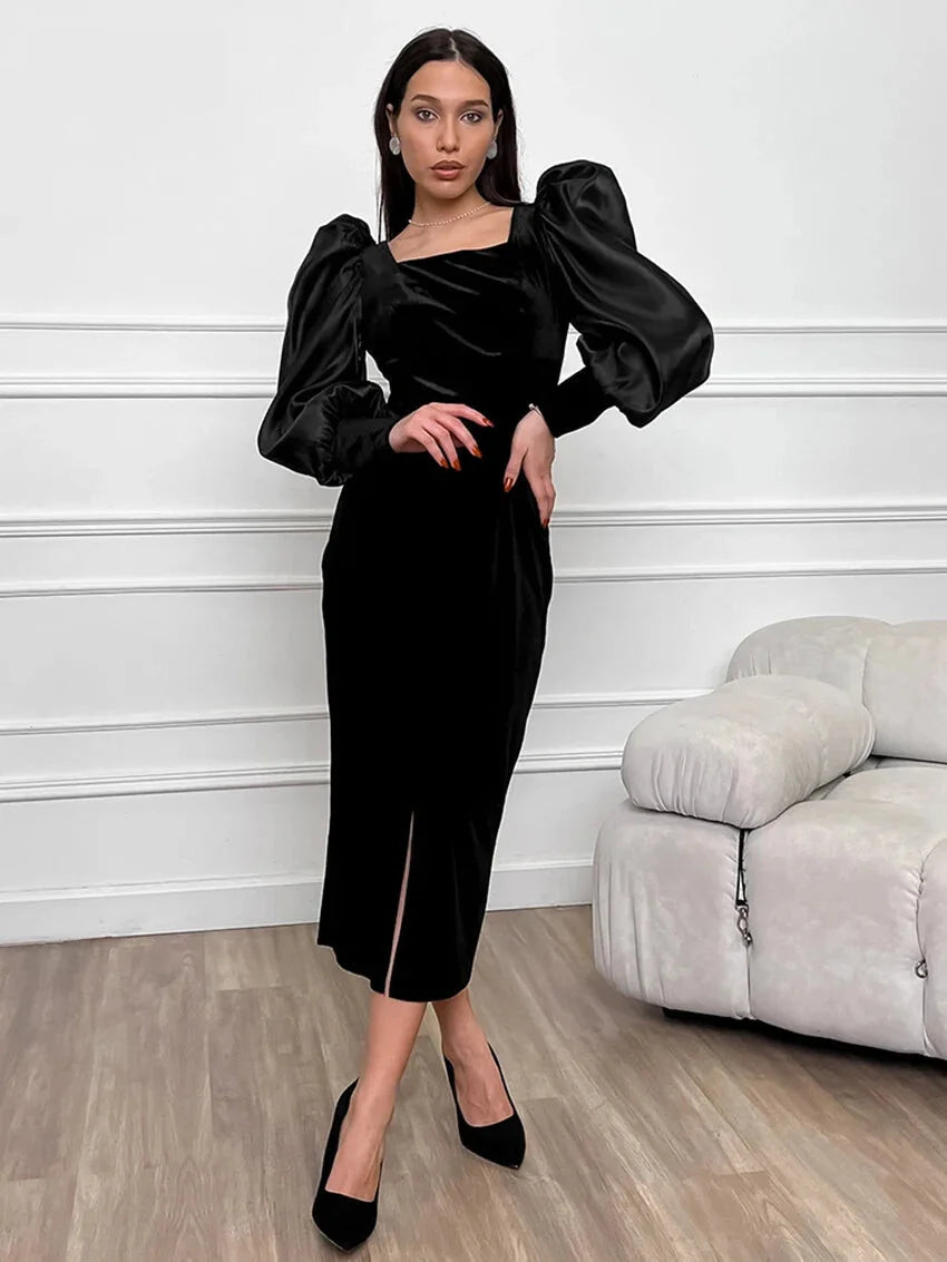 Elegant Velvet Midi Dress for Gala and Cocktail Evenings Elegant | Chuzko.com