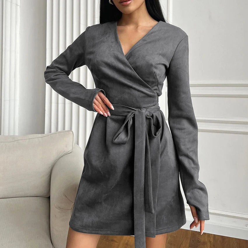 Wrap Tailored Couture Faux Suede Mini Dress Wrap Dresses | Chuzko.com